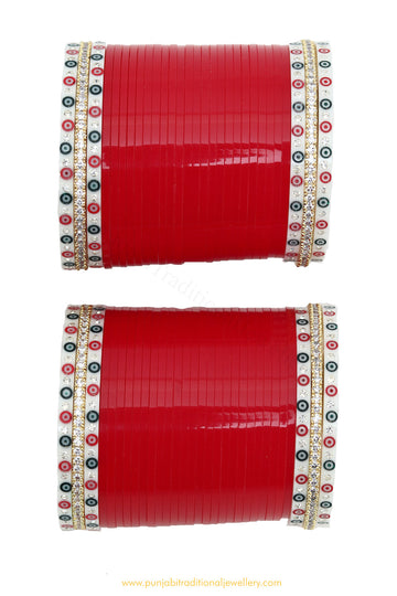 American Diamond Red Colour Dotted Bridal Chura By PTJ